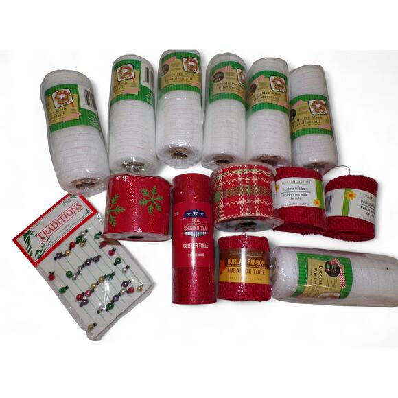 Christmas Winter Holiday Ribbon Lot Decorative Mesh Burlap Snowflake Garland - Picture 1 of 3